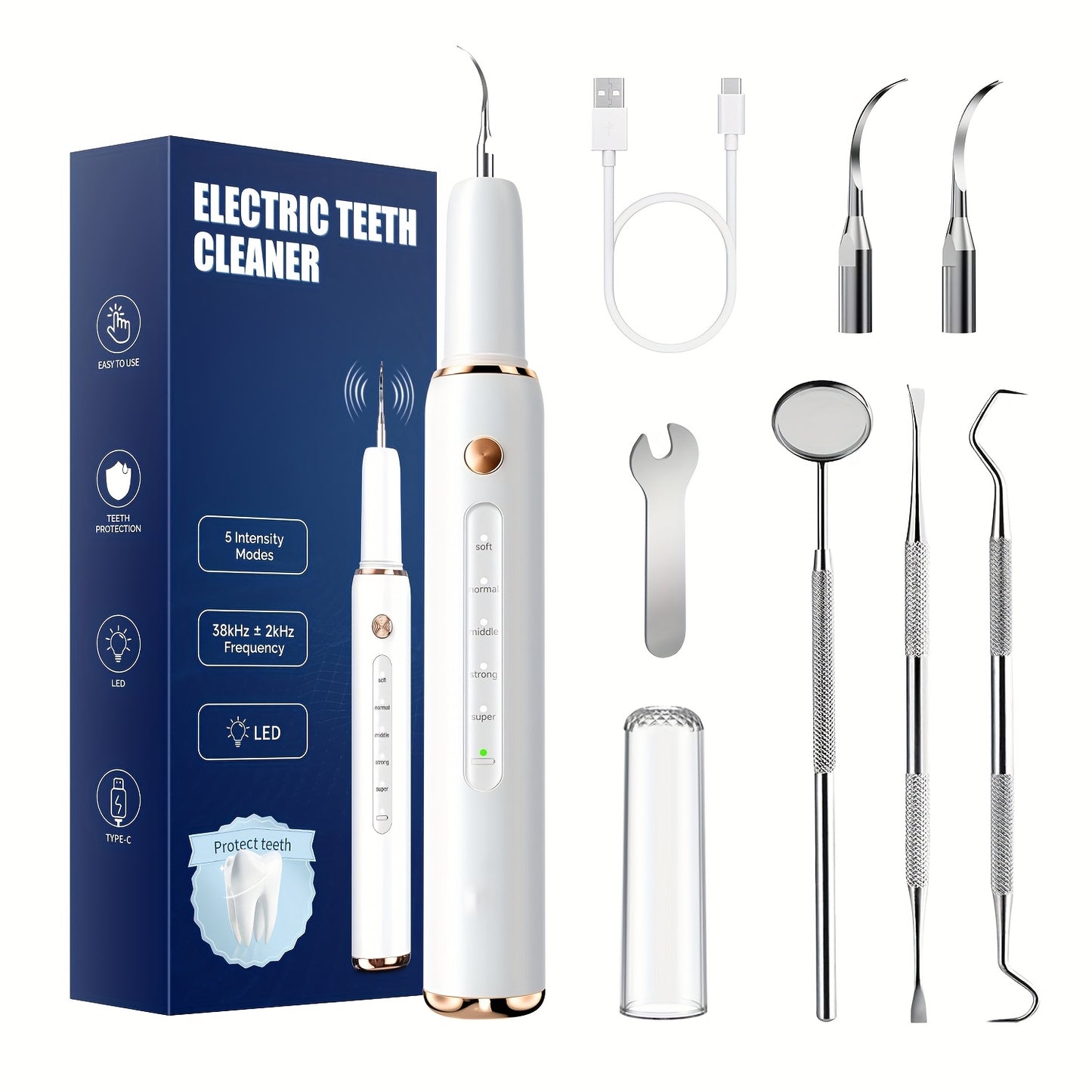 Electric Dental Scaler Replaceable Head LED Light USB