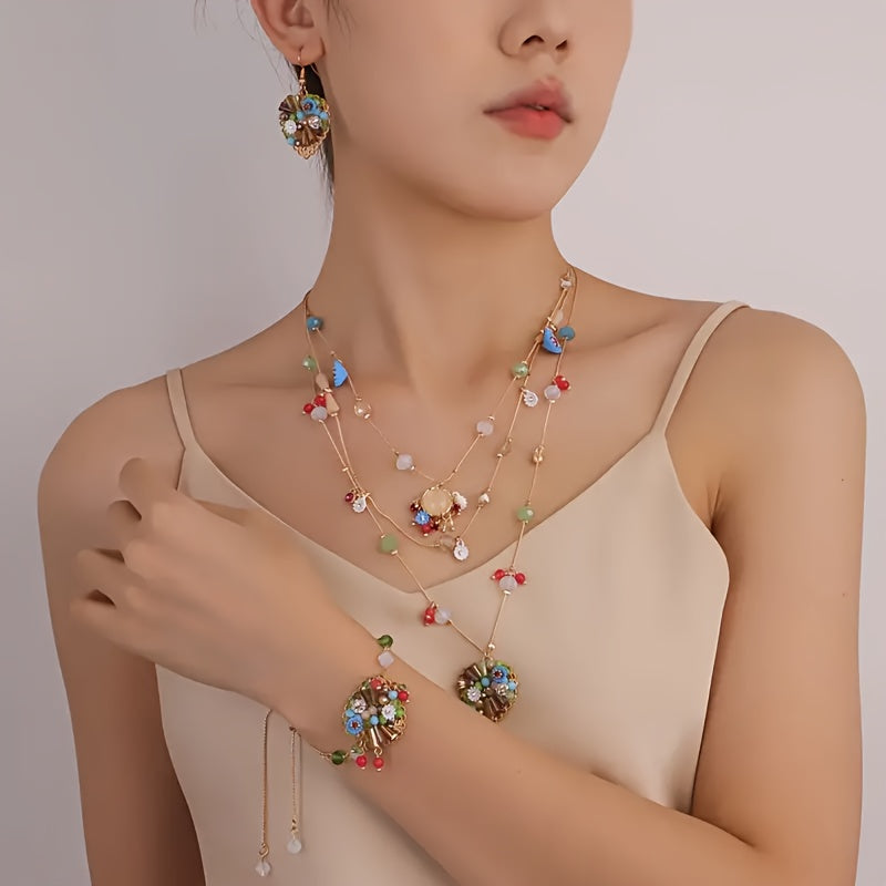 925 Sterling Silver Multi Layer Beaded Necklace With Stones