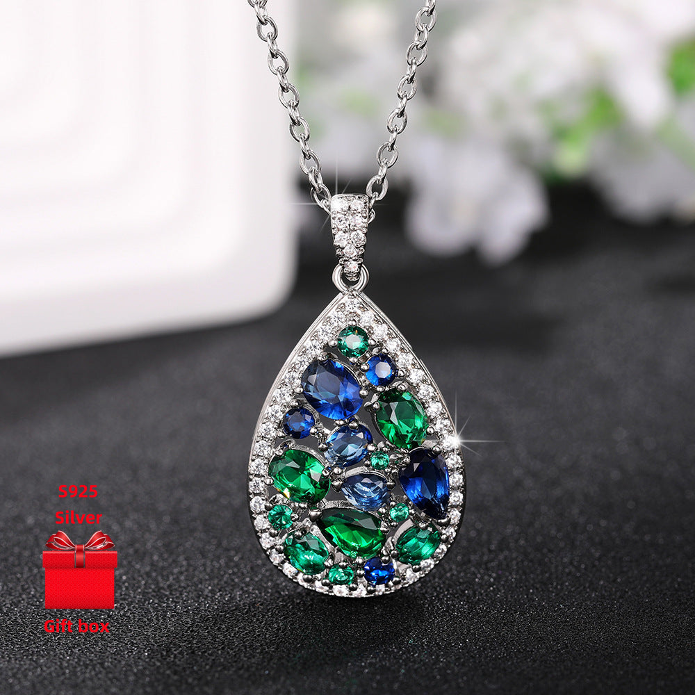 925 Sterling Silver Droplet Necklace And Earrings Set Gift