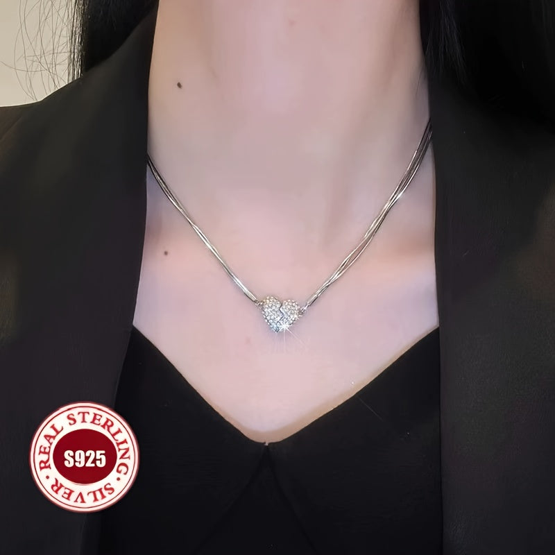 Elegant S925 Sterling Silver Three Layer Heart Necklace