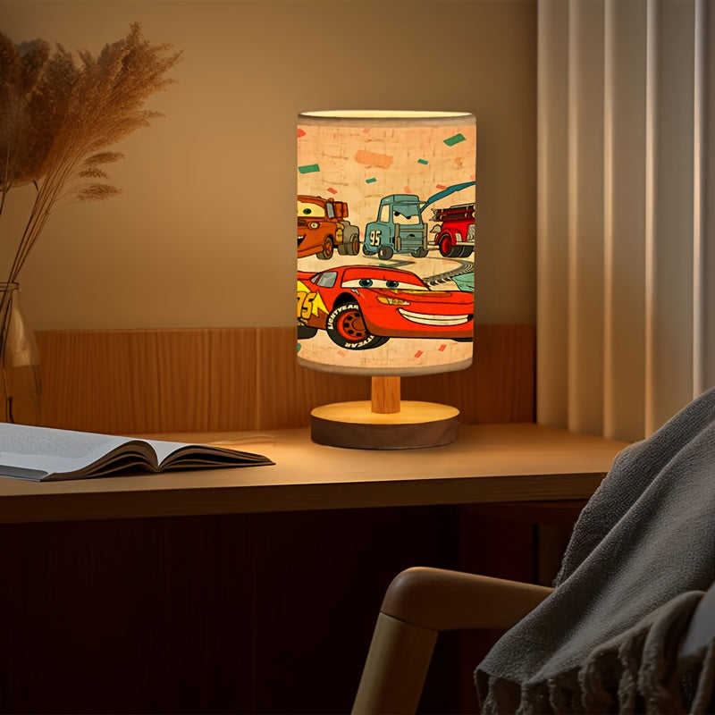 Disney Cars Wooden Base Table Lamp USB Powered Linen Shade