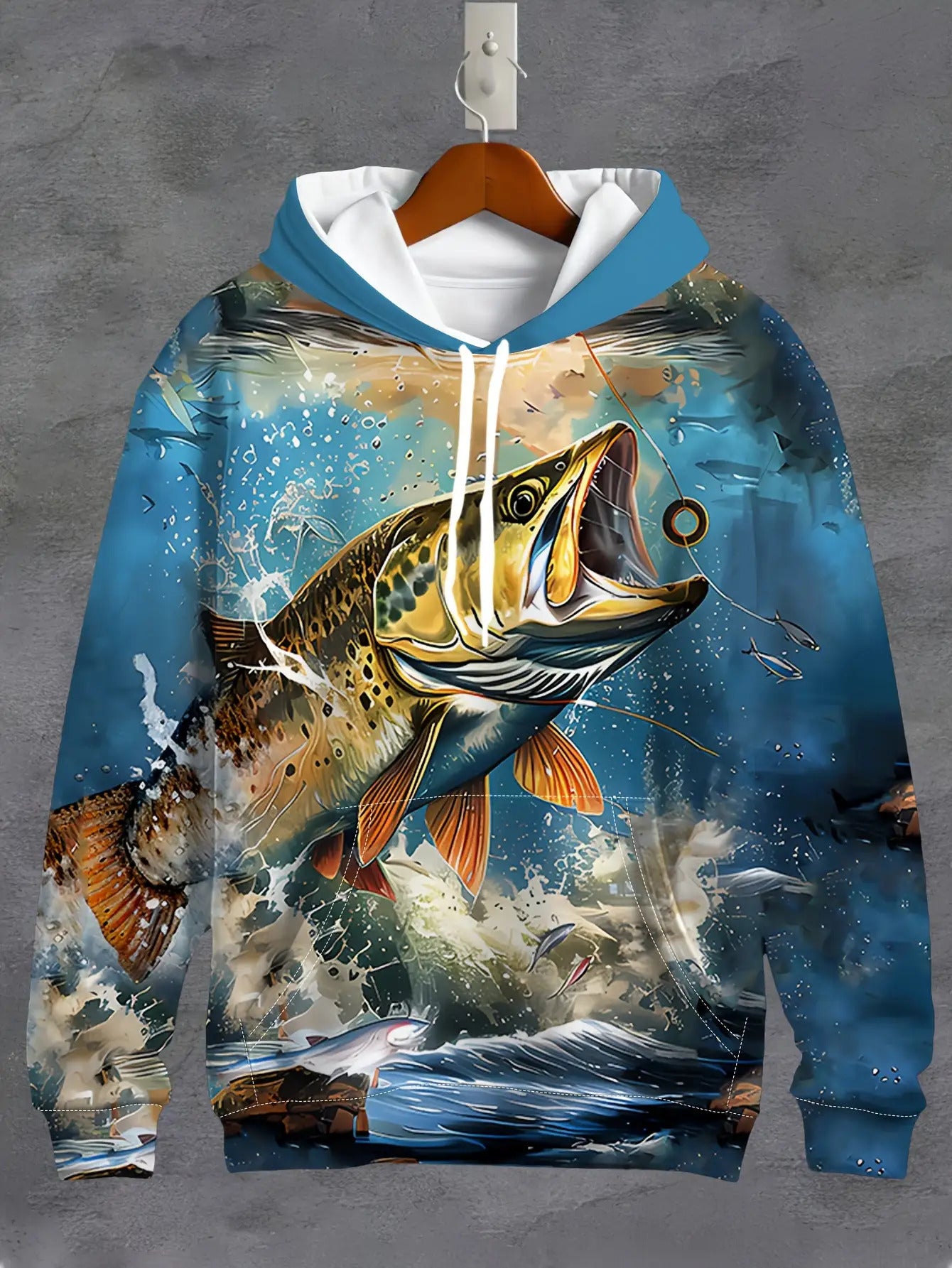 Men's Fishing Hoodie Realistic Jumping Fish Sweatshirt