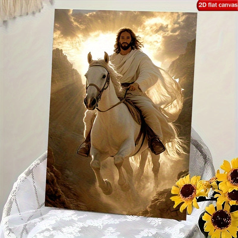 Majestic Jesus On White Horse Canvas Art Print With Frame