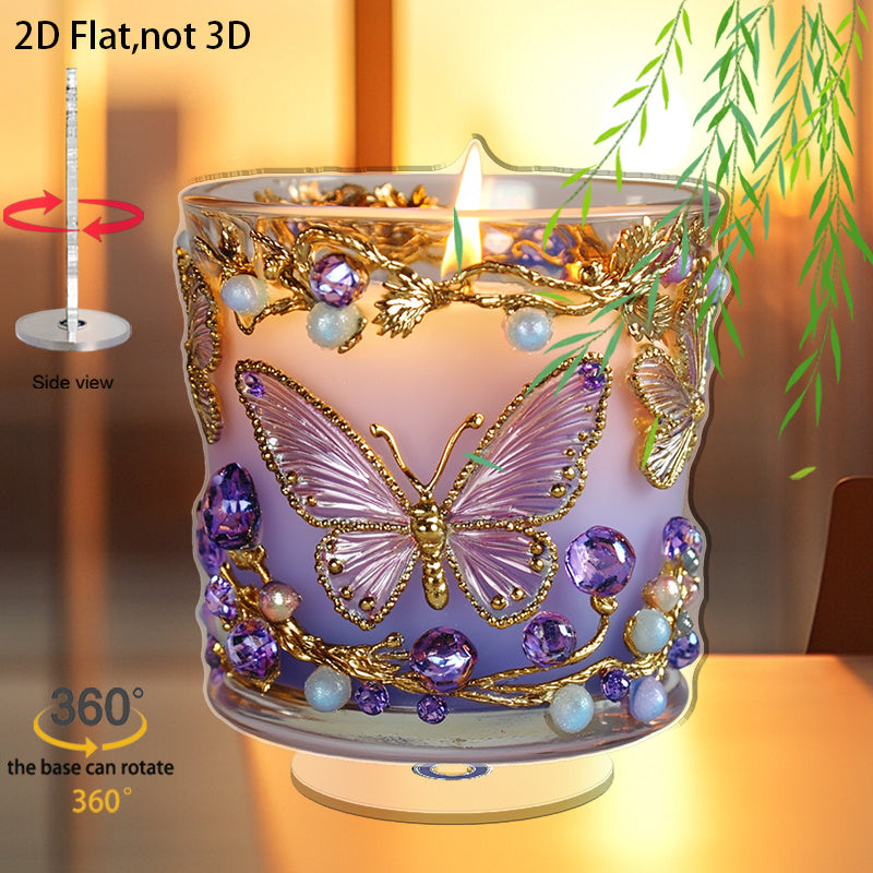 Spinning Lavender Candle Ornament With Golden Butterflies