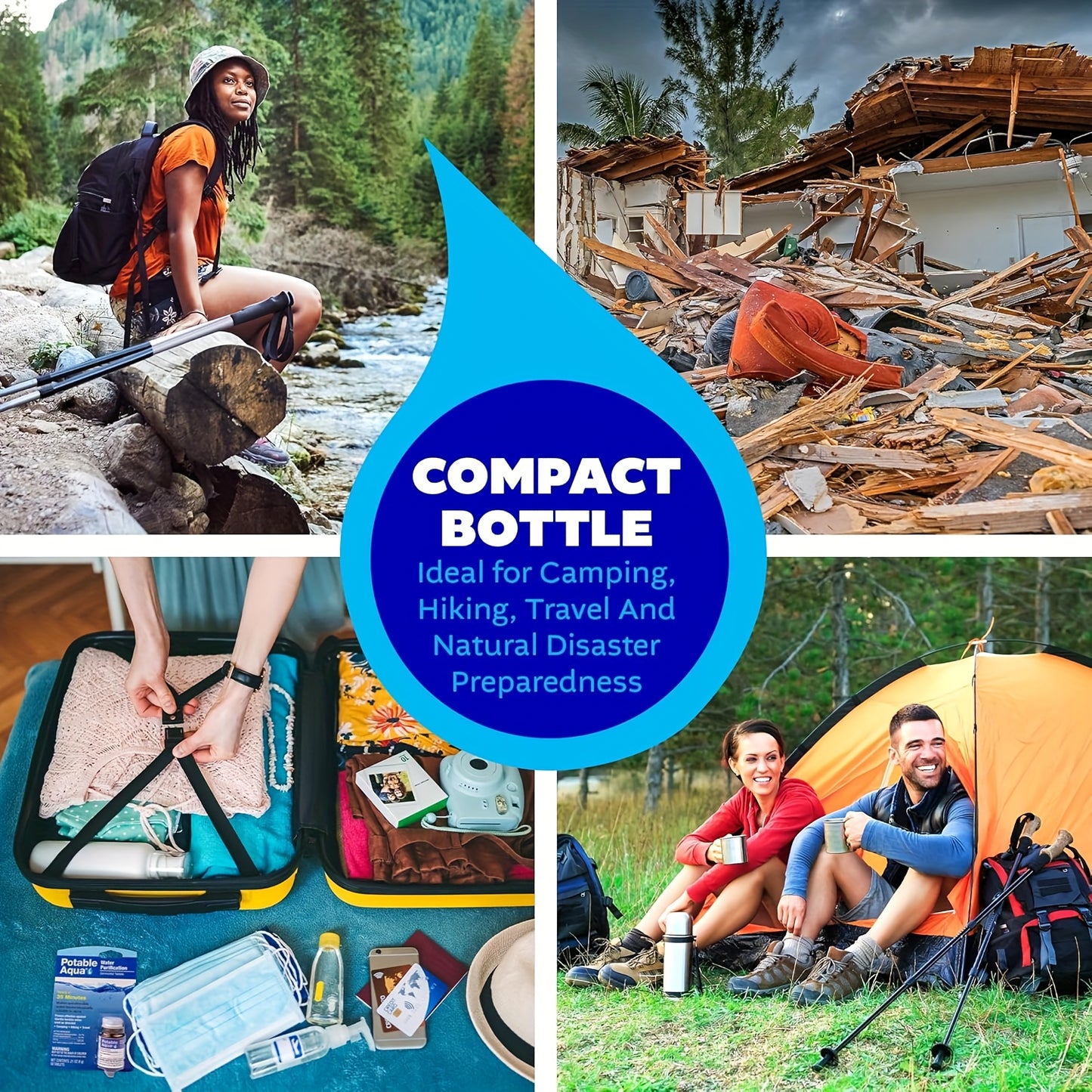 Water Purification Tablets 50 Count Camping Travel Black