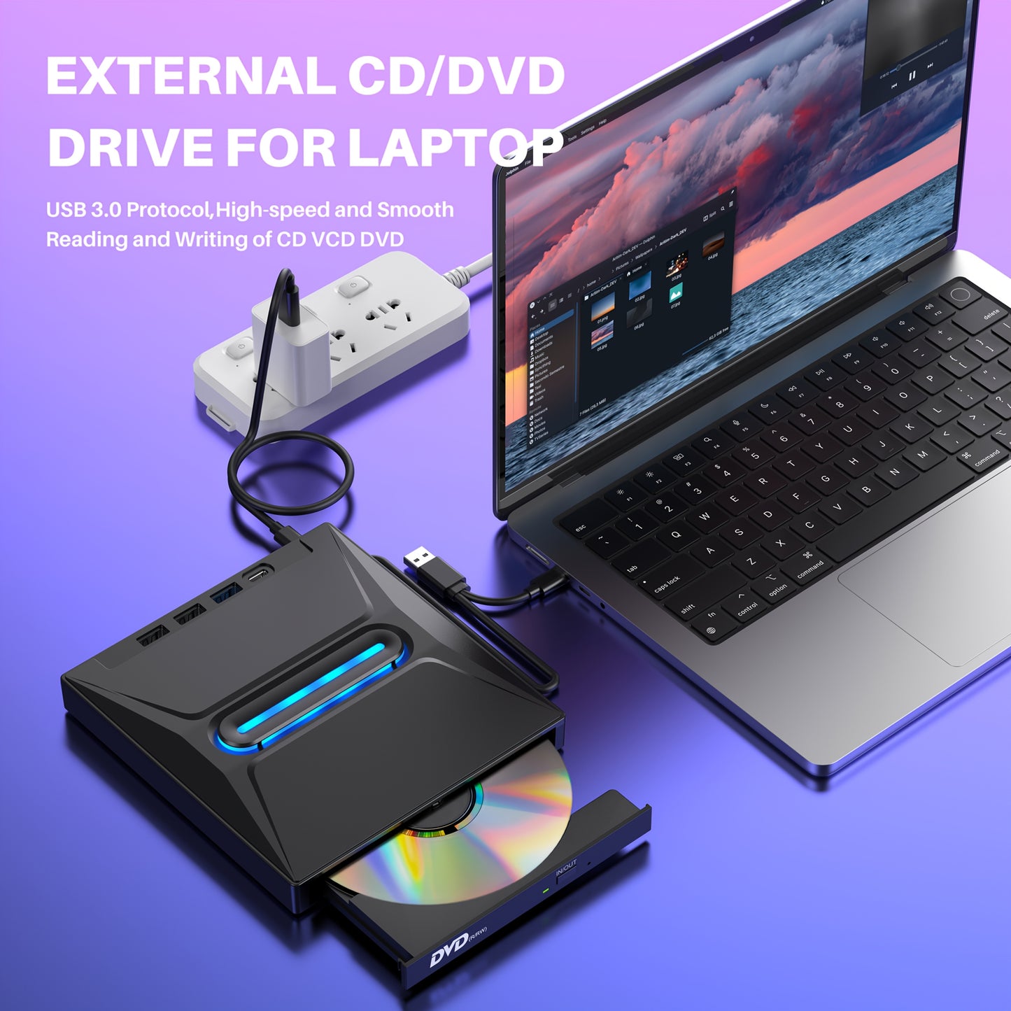 New 8 In 1 USB 3 0 External CD DVD Drive Type C Portable