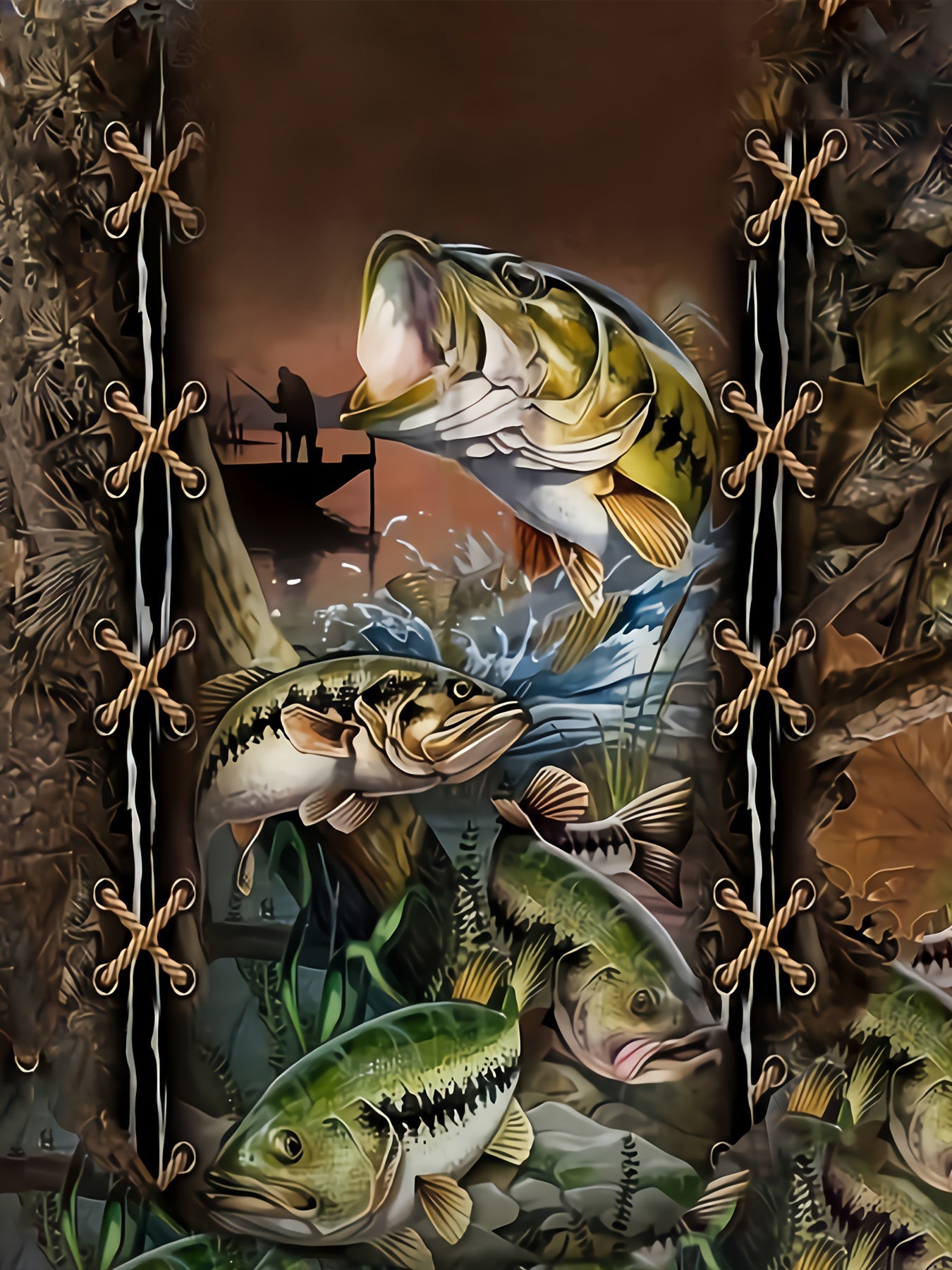 Men's Bass Fishing Graphic Hoodie Kangaroo Pocket Plus Size