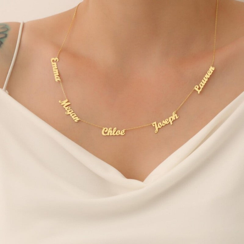 18K Gold Plated Copper Name Necklace 5 Names For Mom Gift