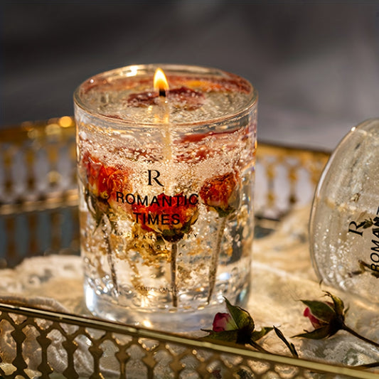 Romantic Times Floral Scented Soy Candle With Real Flowers