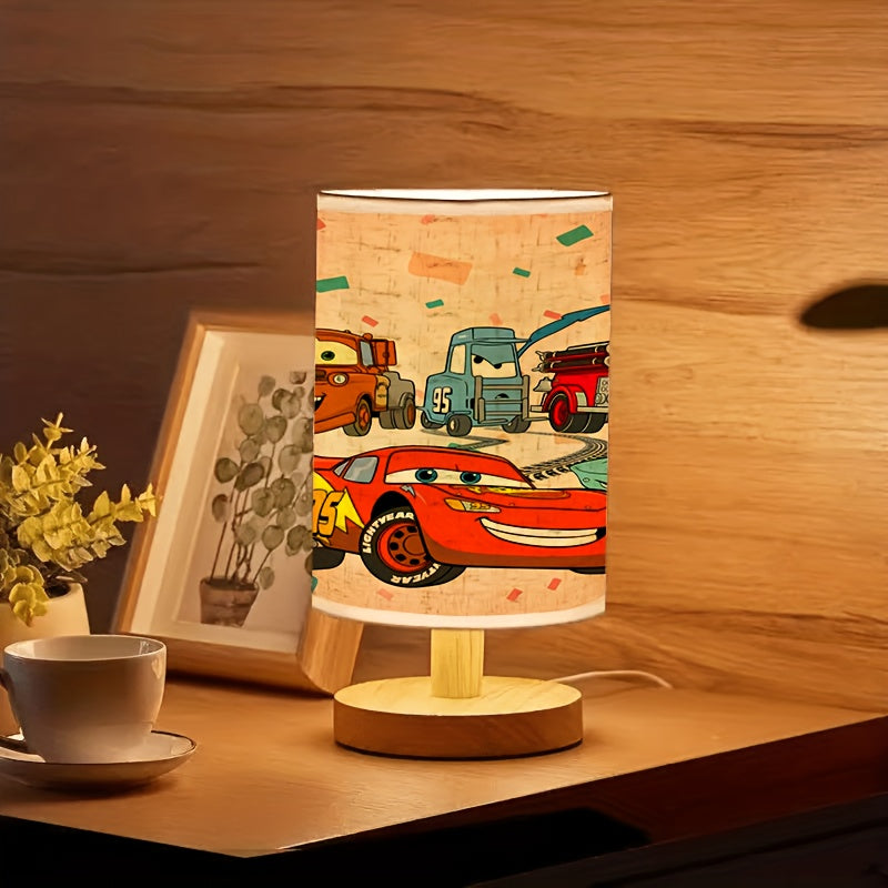 Disney Cars Wooden Base Table Lamp USB Powered Linen Shade