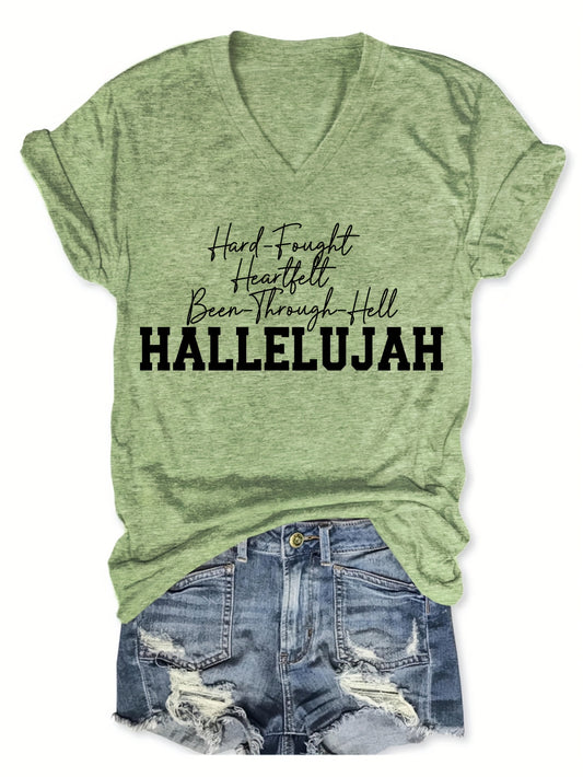 Womens V Neck Short Sleeve T Shirt Geometric Pattern Polyester Elastane Casual