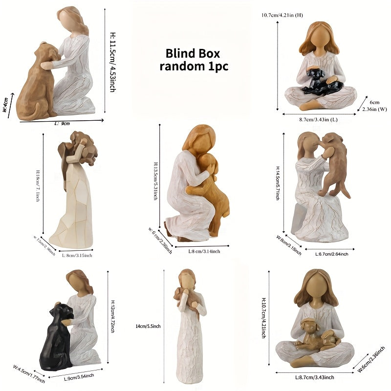 Surprise Box Woman And Dog Statue Hand Painted Resin Sculpture Desk Decor Gift