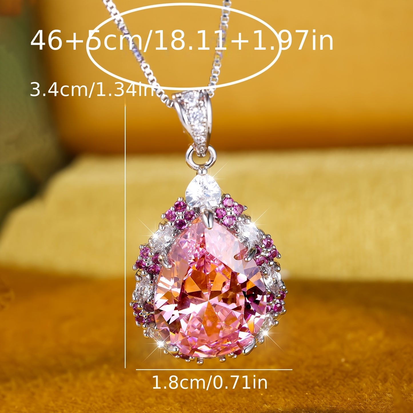 Angol Pink Teardrop Zirconia Pendant Necklace For Women
