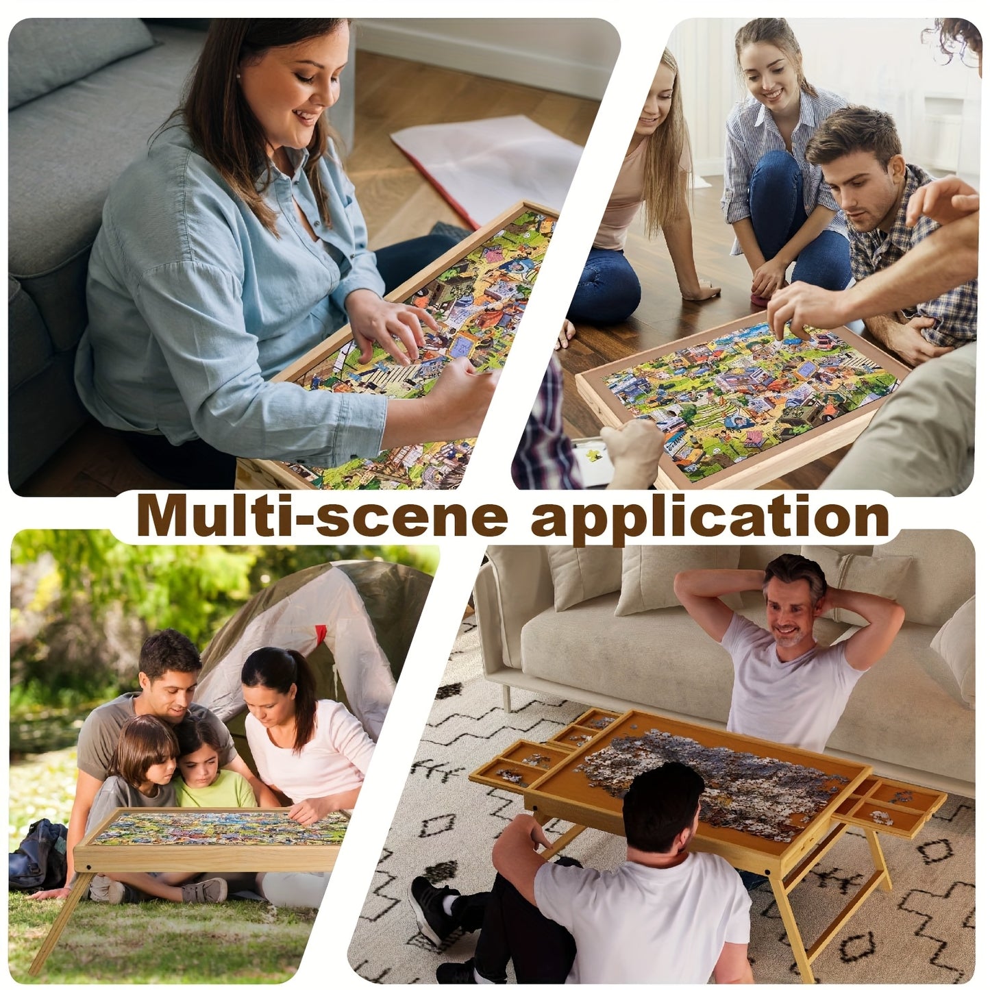 Puzzle Table with Folding Legs, Wooden Puzzle Table with 4 Drawers And 16 Grids, Portable Enlightenment Board for Storage And Sorting - 1000pcs Puzzle Table School Supplies