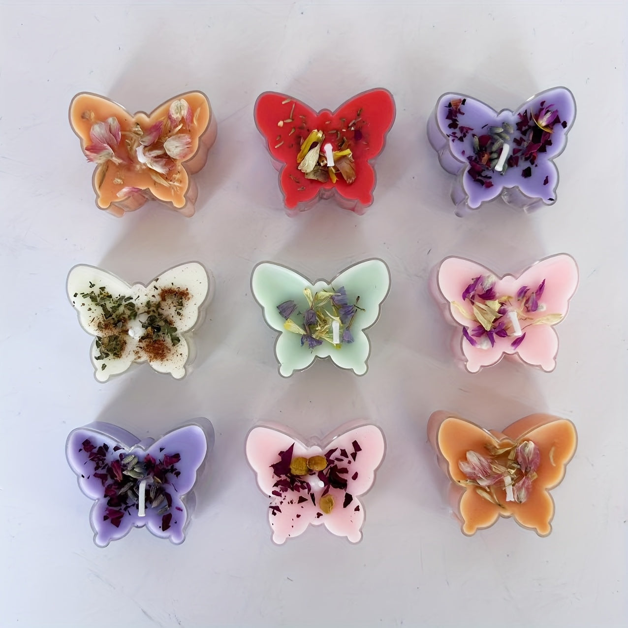 9pcs Soy Wax Butterfly Tea Light Candles in Glass Holders with Dried Flower Decorations - 4-Hour Burn Time, Lavender Scented Soy Wax for Home Decor, Weddings, Birthdays, Thanksgiving, Christmas, Valentine'S Day, Easter - Eleg