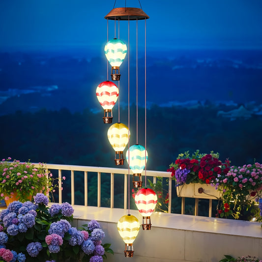1 Set Of Solar-Powered Hot Air Balloon Wind Chime Lights: Crafted From Wrought Iron, Featuring A Colorful Color-changing Style, Suitable for Hanging Decoration And Lighting In Courtyards, Parties, Festivals, Gardens, And Home