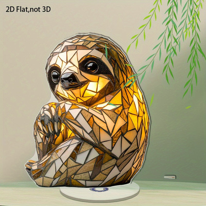 2D Flat Acrylic Tabletop Display Plaque, A Mosaic-Style Sloth-Shaped Table Lamp With Warm Light, Rotatable, With Base