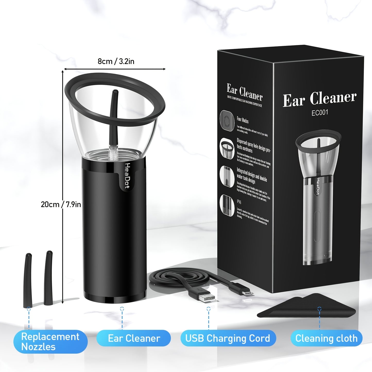 Upgraded Electric Ear Wax Removal Tool, Water Powered Ear Cleaning Tool with Irrigation Flusher, 6 Tips, 4 Pressure Settings -Safe & Effective for Ear Wax Buildup Flushing And Cleaning, Waterproof & Convenient Ear Flushing Ki