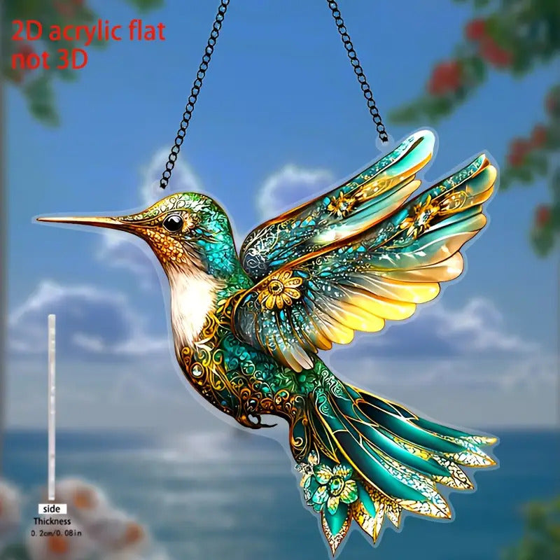 2D Acrylic Green Hummingbird Window Hanging Sun Catcher for Easter