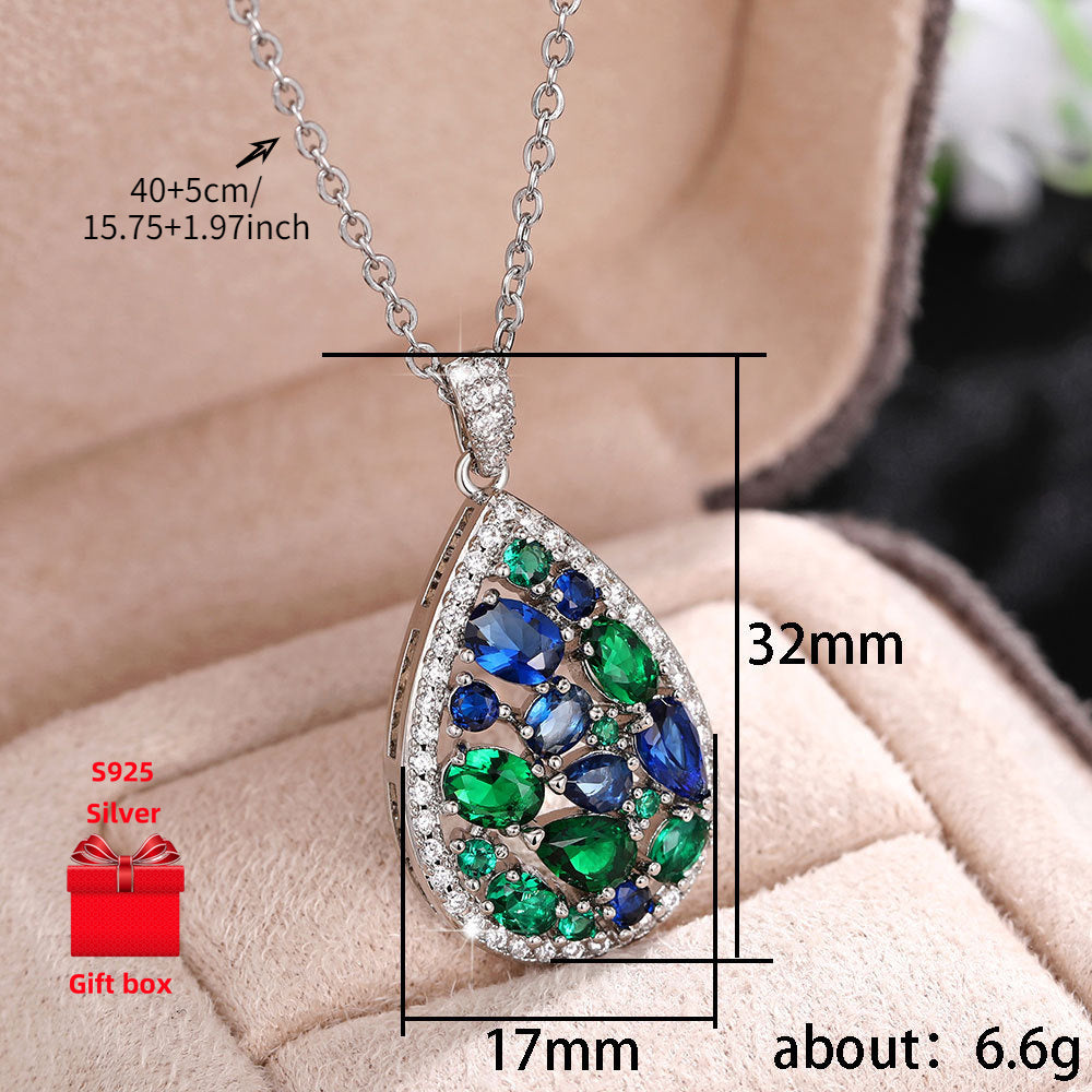 925 Sterling Silver Droplet Necklace And Earrings Set Gift