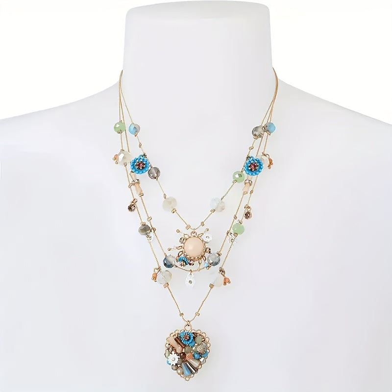 925 Sterling Silver Multi Layer Beaded Necklace With Stones