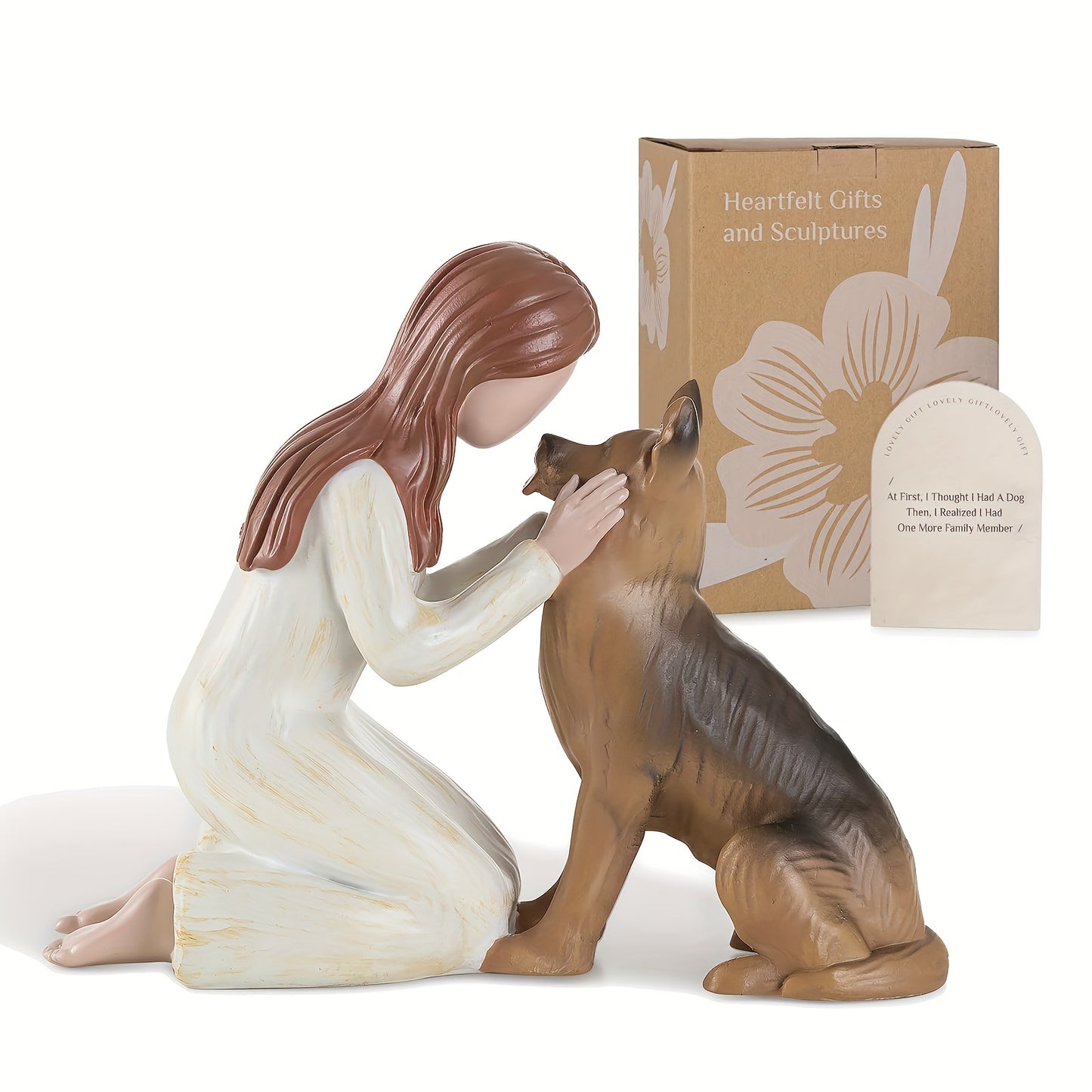 Resin Cherubic Girl With German Shepherd Sculpture Friendship Decor Gifts