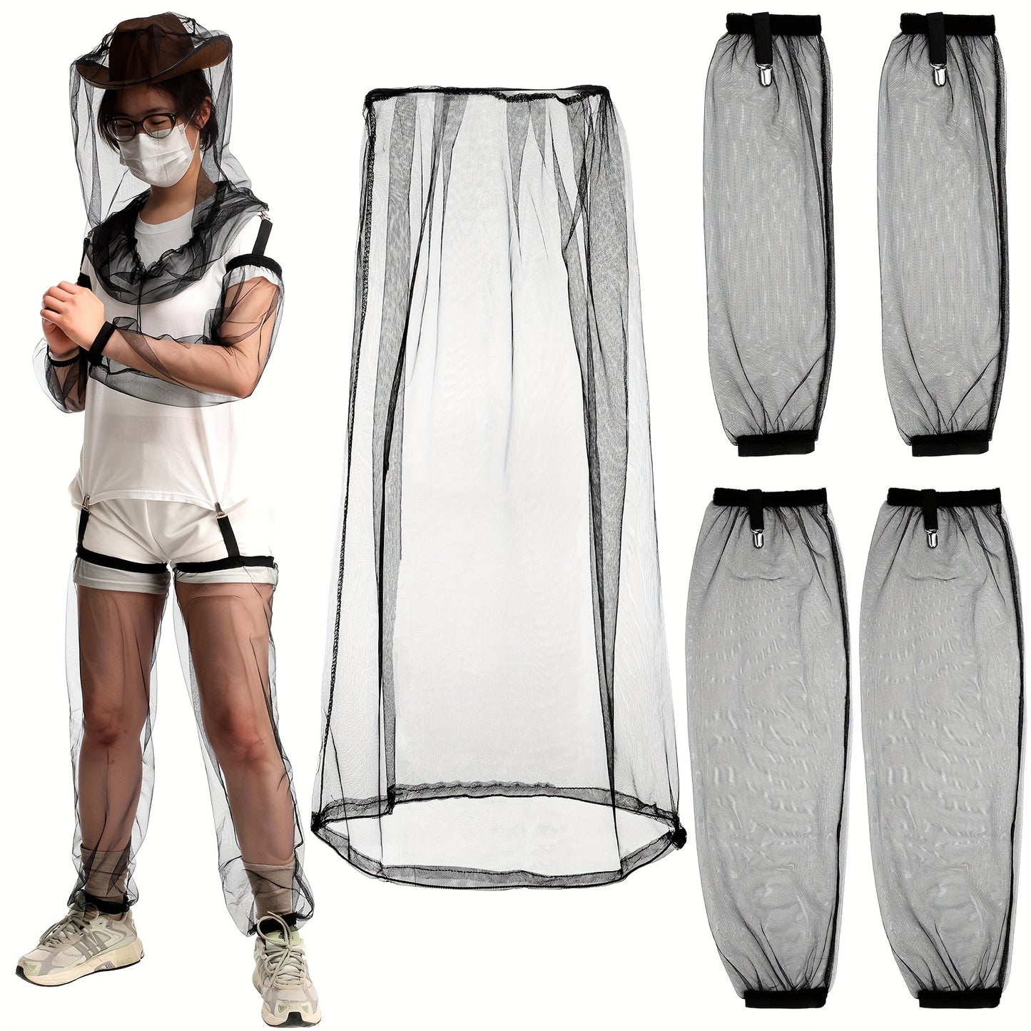 5Pcs Mosquito Netting Suit With Mesh Head Hat For Camping