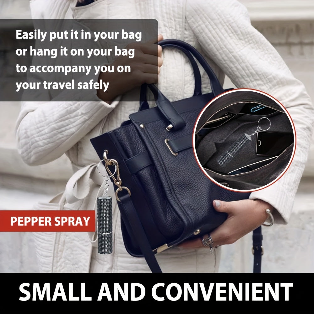 1pc Gemstone Rhinestone Pepper Spray with Safety Swivel Top, 16ft Range Aluminum Alloy for Women - Sparkling Black Safety for, Hunting & Fishing Accessories