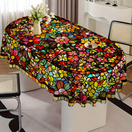 Vibrant Mandala Floral Polyester Tablecloth For Kitchen Dining Indoor Outdoor