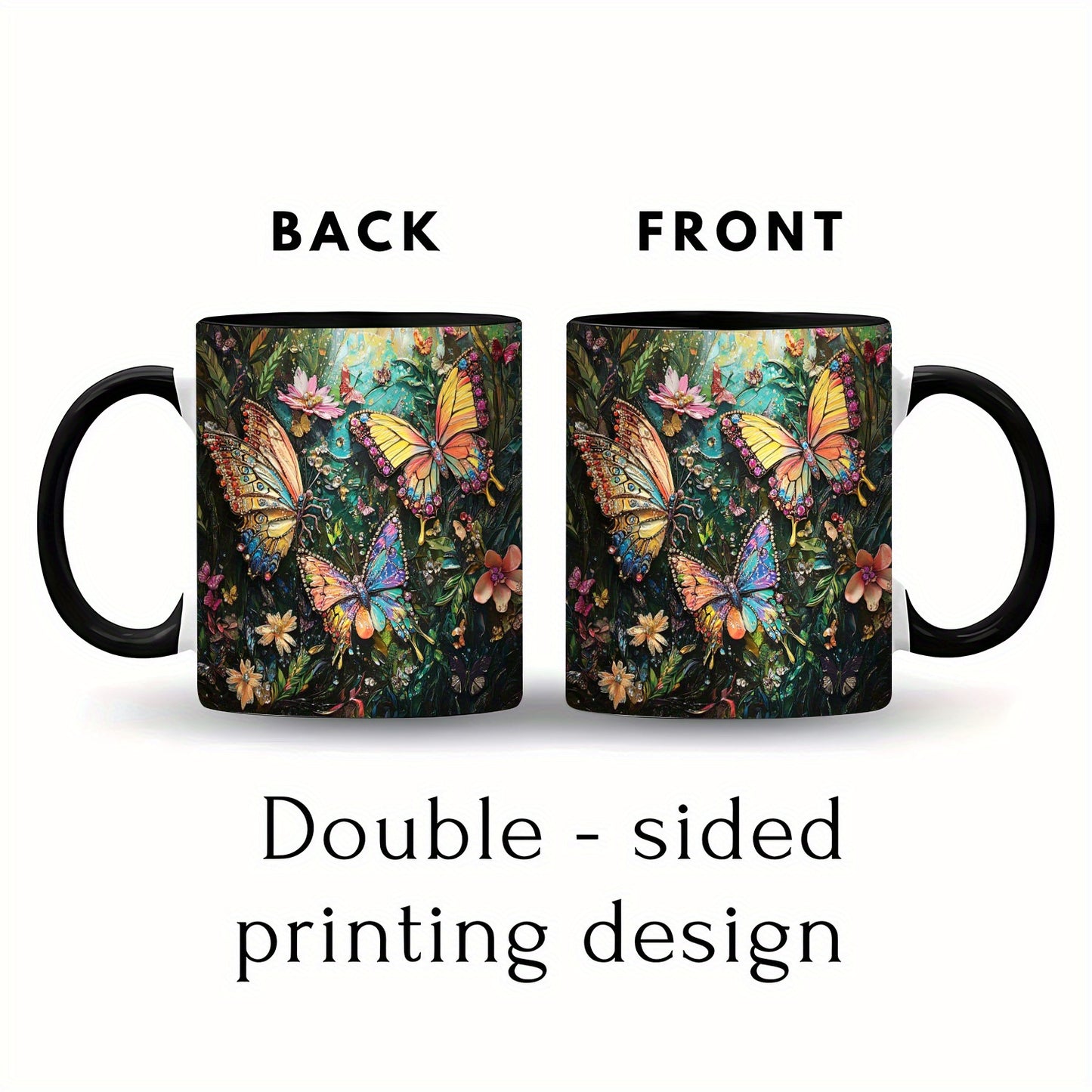 Charming Butterfly 11oz Ceramic Mug Floral Design Gift For Coffee Tea