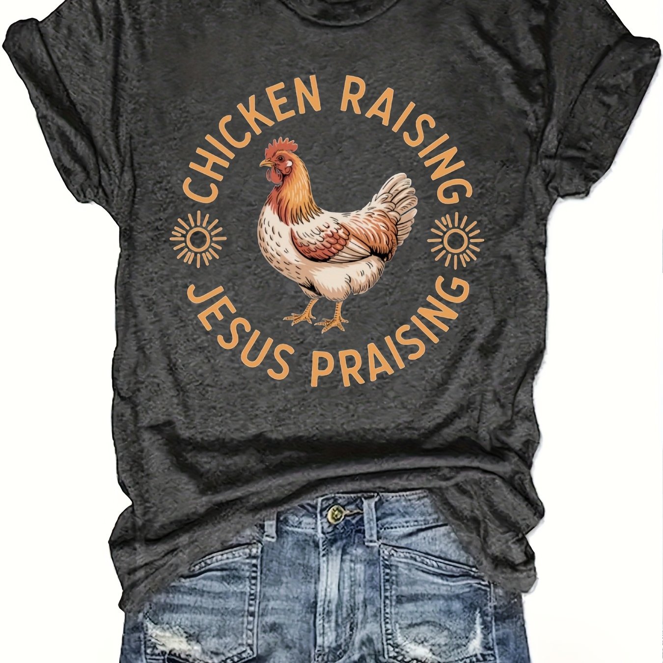 Christian Tee For Women Chicken Praises Jesus Rooster