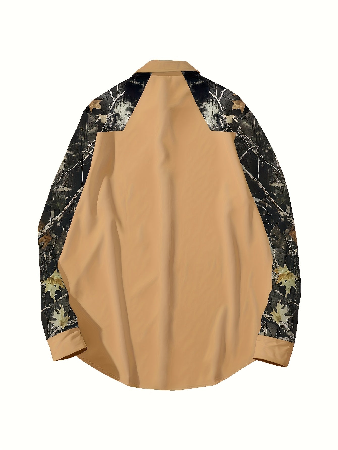 Mens Khaki Long Sleeve Shirt Camouflage Patchwork RegularFit