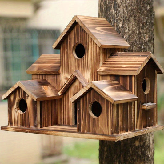 Handmade Wood Hummingbird House and Goldfinch Nest Box Wall Mount