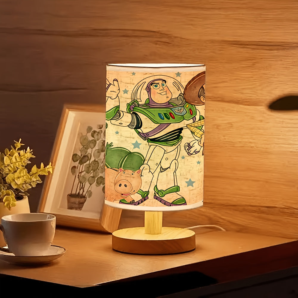 Buzz Lightyear Table Lamp USB Linen Shade Wooden Base