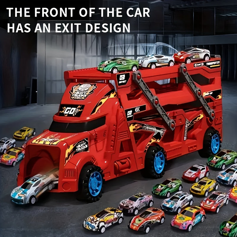 9 Piece Transforming Truck Toy Set With 8 Small Cars