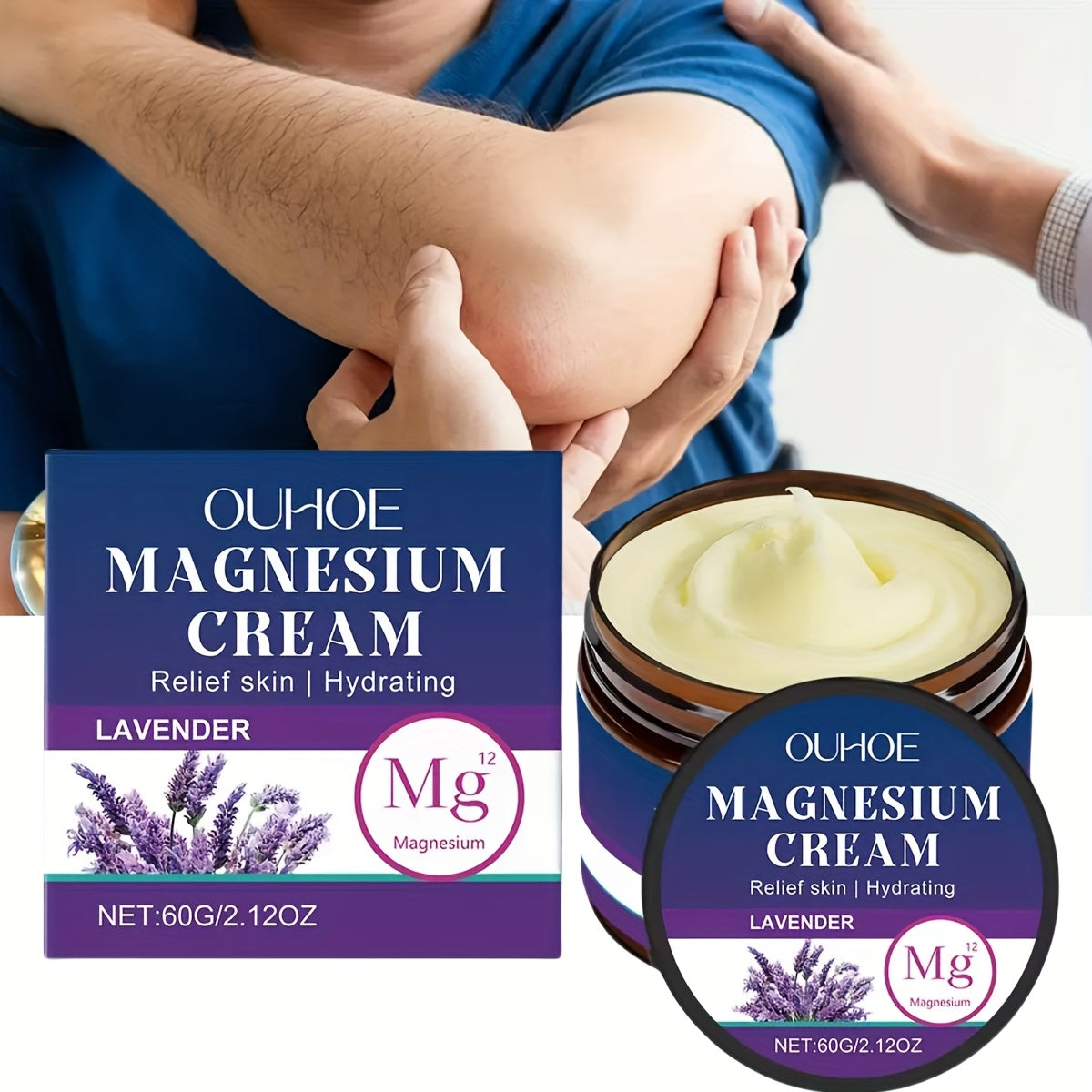 Buy One, Get One Free Promotion Pack: Body Massage Magnesium Cream, Long-lasting Moisturizing Lavender Body Cream, Contains Plant-based Squalane, Muscle Moisturizing Formula Designed For Athletes And The Elderly, Perfect Hall