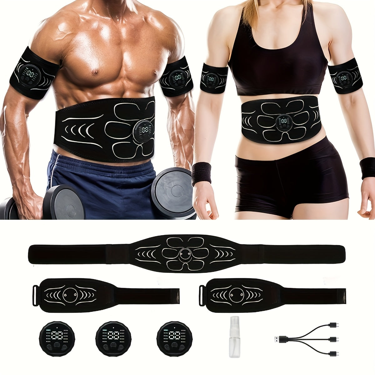 EMS Fitness And Muscle Relaxation 3pc Set For Abs Arms Legs