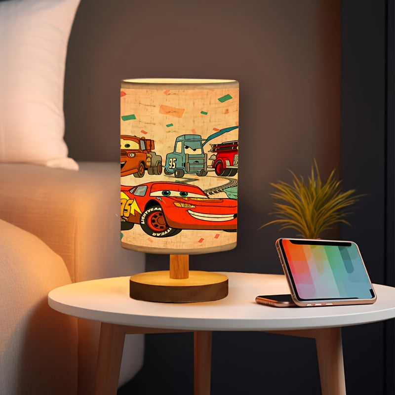 Disney Cars Wooden Base Table Lamp USB Powered Linen Shade