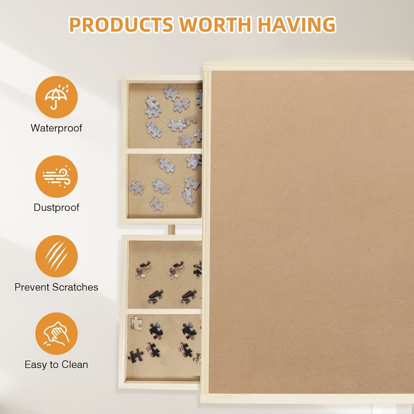 Puzzle Table with Folding Legs, Wooden Puzzle Table with 4 Drawers And 16 Grids, Portable Enlightenment Board for Storage And Sorting - 1000pcs Puzzle Table School Supplies