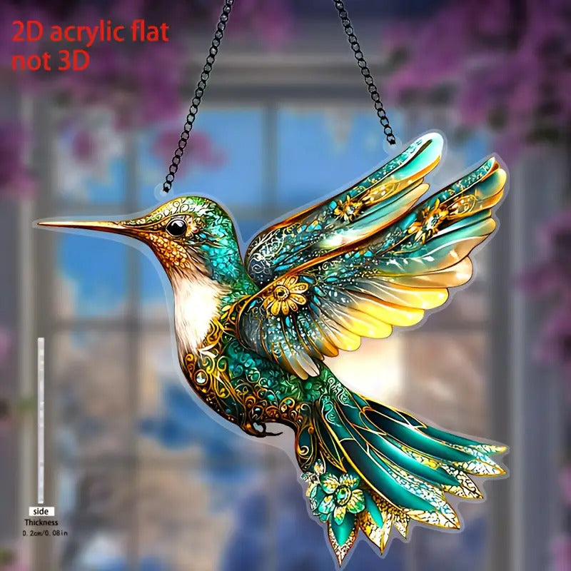 2D Acrylic Green Hummingbird Window Hanging Sun Catcher for Easter