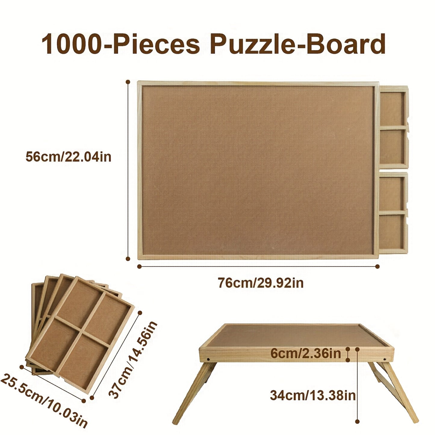 Puzzle Table with Folding Legs, Wooden Puzzle Table with 4 Drawers And 16 Grids, Portable Enlightenment Board for Storage And Sorting - 1000pcs Puzzle Table School Supplies
