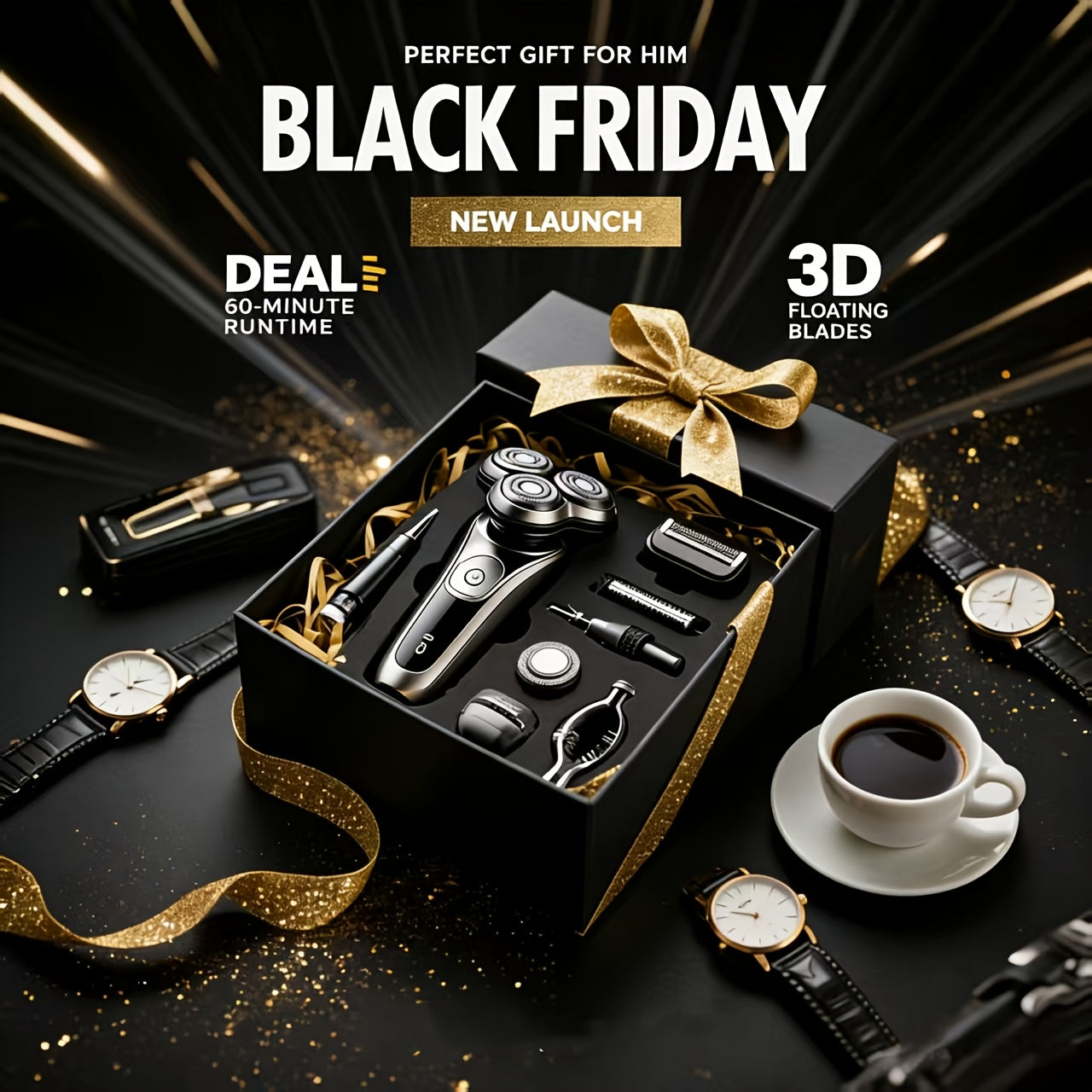 Rechargeable 3 In 1 Electric Trimming Kit With LED Display Beard Nose Sideburn