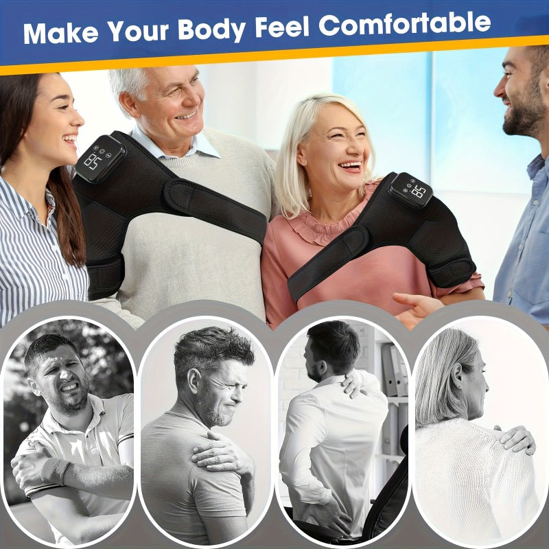 Cordless Shoulder Heating Massager, Electric Heat Vibration, Shoulder, Elbow, Knee, 3 Levels of Heat 3 Levels of Vibration, 3 Levels of Cordless Shoulder Heating Pad with Vibration - LED Touch Screen, Gift for Parents