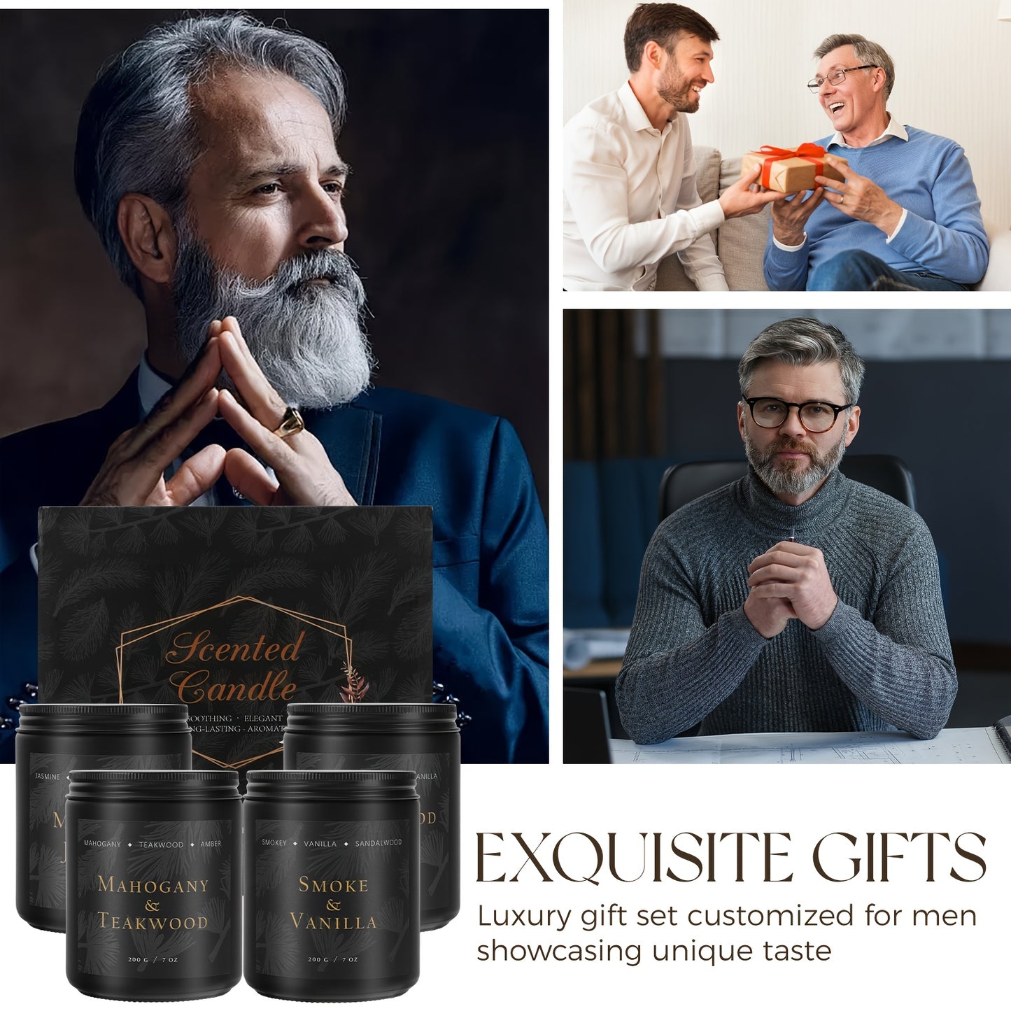 Scented Candle Set For Men Soy Wax Sandalwood Gift Set