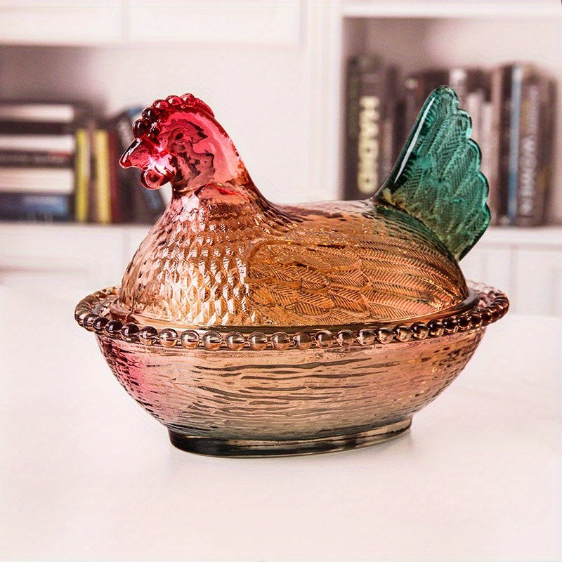 Elegant Crystal Glass Chicken Shaped Jar With Lid Pink Green Yellow Candy