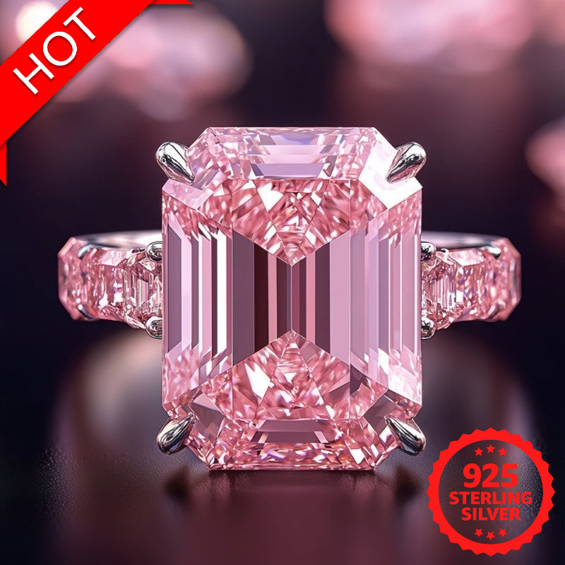 Romantic Proposal Ring Set S925 Silvery Pink Moissanite Ring
