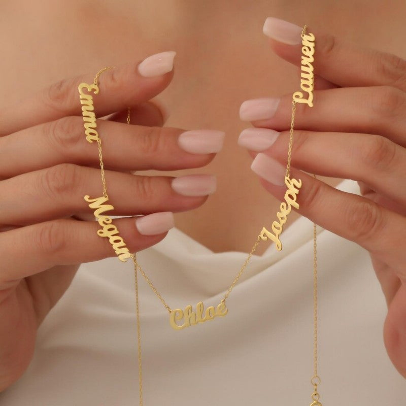 18K Gold Plated Copper Name Necklace 5 Names For Mom Gift