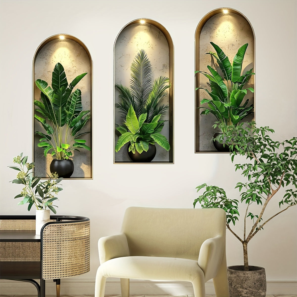 3D Realistic Arched Window Plant Sticker Set Decorative