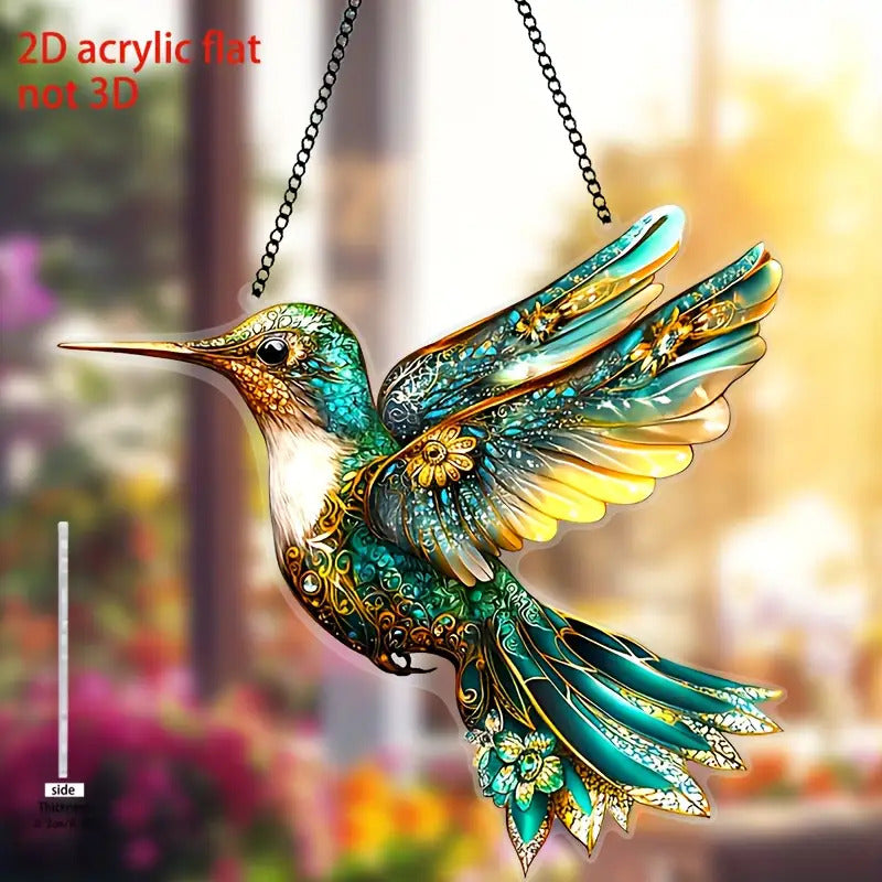 2D Acrylic Green Hummingbird Window Hanging Sun Catcher for Easter