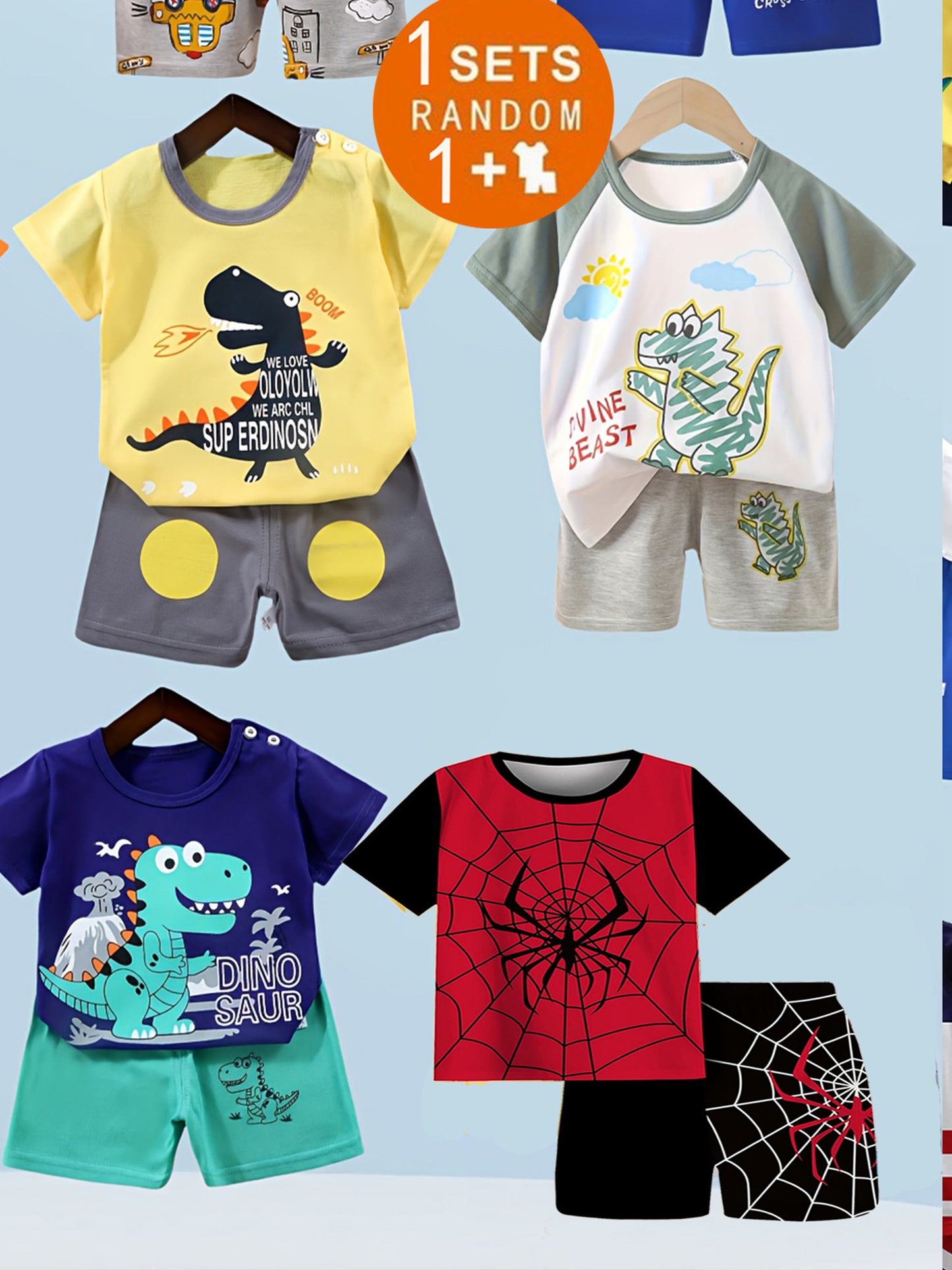 3D Printed Boys Casual Short Sleeve T Shirts and Shorts Sets Outdoor Wear